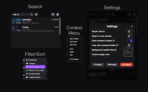 Sams Twitch Live  from Chrome web store to be run with OffiDocs Chromium online