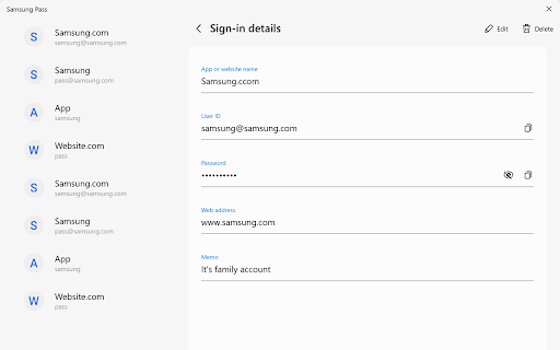 Samsung Pass  from Chrome web store to be run with OffiDocs Chromium online