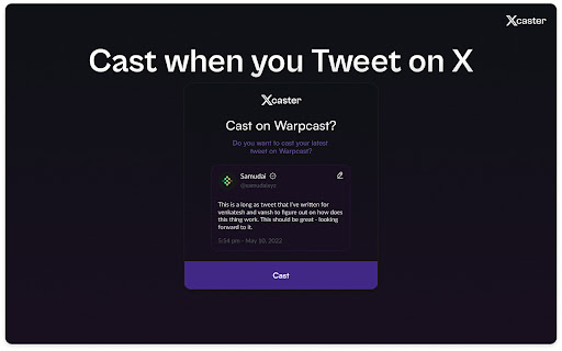 Samudais Xcaster  from Chrome web store to be run with OffiDocs Chromium online