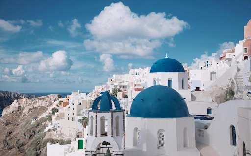 Santorini Blue Dome Theme  from Chrome web store to be run with OffiDocs Chromium online