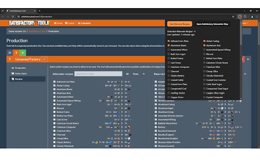 satisfactory calculator recipes  from Chrome web store to be run with OffiDocs Chromium online