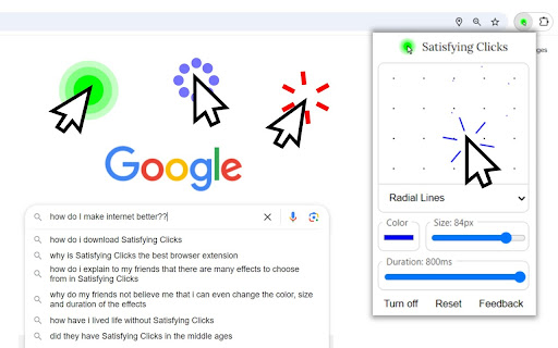 Satisfying Clicks  from Chrome web store to be run with OffiDocs Chromium online