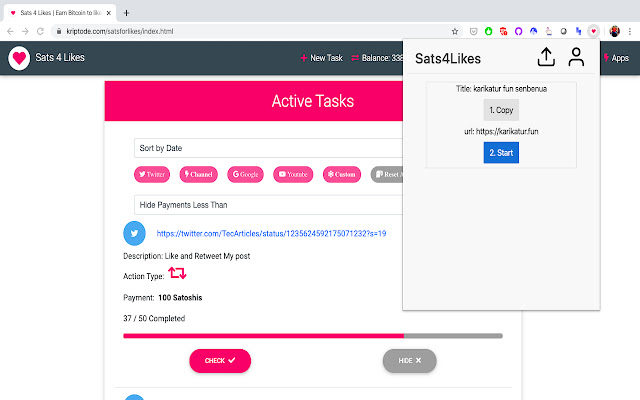 Sats4Likes  from Chrome web store to be run with OffiDocs Chromium online