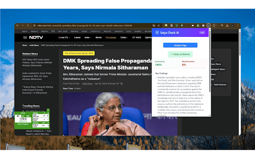 SatyaCheck  from Chrome web store to be run with OffiDocs Chromium online