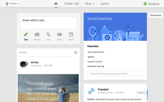 Saved Searches for Google Plus™  from Chrome web store to be run with OffiDocs Chromium online