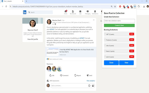 SaveIn: Save LinkedIn posts to custom collections  from Chrome web store to be run with OffiDocs Chromium online