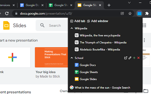 Save Tab  from Chrome web store to be run with OffiDocs Chromium online