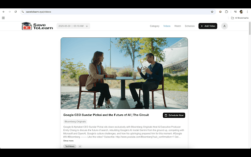 Save to Learn | Youtube Video Save and Schedule  from Chrome web store to be run with OffiDocs Chromium online
