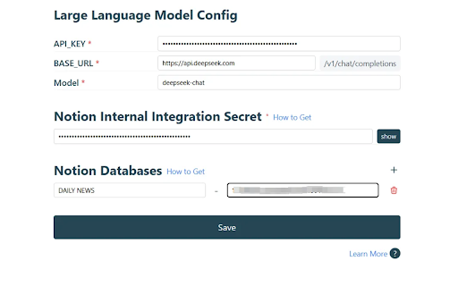 Save to Notion Database power by AI  from Chrome web store to be run with OffiDocs Chromium online