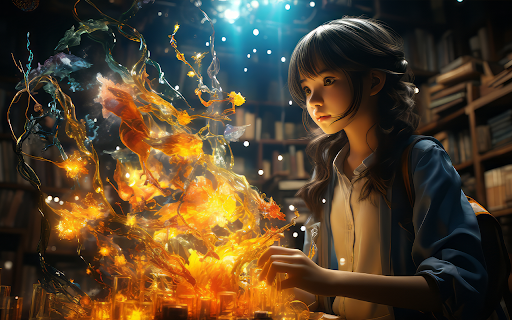 Scene of a girl studying virtual semester  from Chrome web store to be run with OffiDocs Chromium online