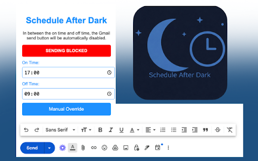 Schedule After Dark  from Chrome web store to be run with OffiDocs Chromium online
