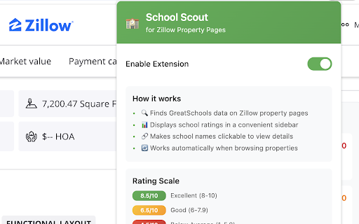 School Scout for Zillow  from Chrome web store to be run with OffiDocs Chromium online