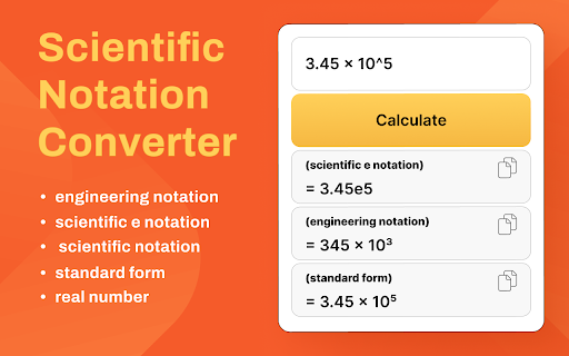 Scientific Notation Calculator  from Chrome web store to be run with OffiDocs Chromium online
