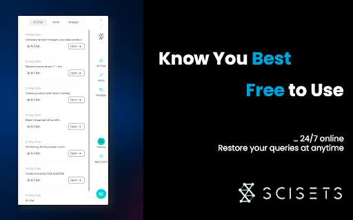 Scisets AI  from Chrome web store to be run with OffiDocs Chromium online