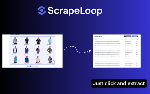 ScrapeLoop Free, Simple, and Fast Web Scraper  from Chrome web store to be run with OffiDocs Chromium online