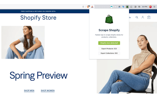 Scrape Shopify  from Chrome web store to be run with OffiDocs Chromium online