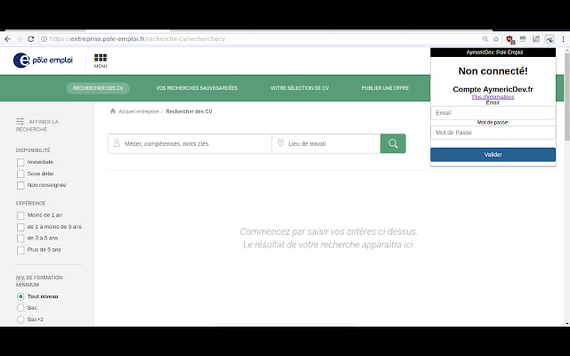 Scraping Pole Emploi  from Chrome web store to be run with OffiDocs Chromium online
