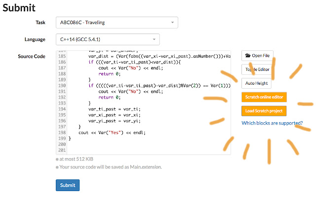 Scratchers AtCoder  from Chrome web store to be run with OffiDocs Chromium online