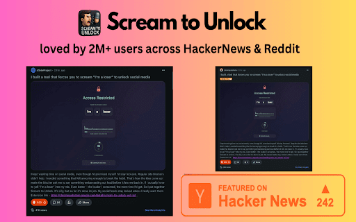 Scream to Unlock: yell to unblock social media  from Chrome web store to be run with OffiDocs Chromium online