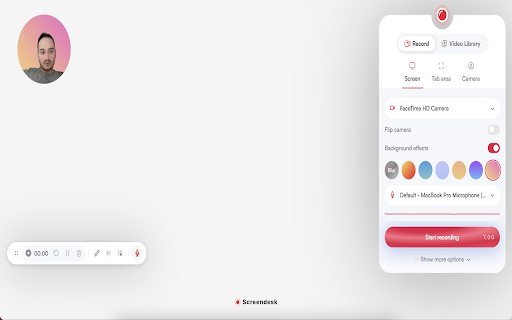 Screendesk Screen Recorder  from Chrome web store to be run with OffiDocs Chromium online
