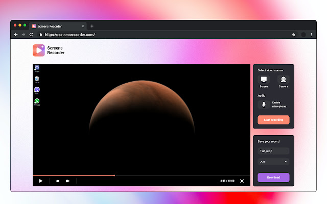 Screens Recorder  from Chrome web store to be run with OffiDocs Chromium online