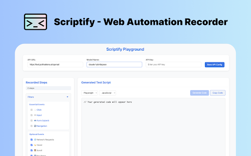 Scriptify Web Automation Recorder  from Chrome web store to be run with OffiDocs Chromium online