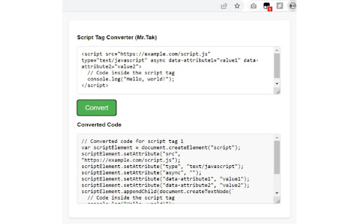Script Tag Converter  from Chrome web store to be run with OffiDocs Chromium online