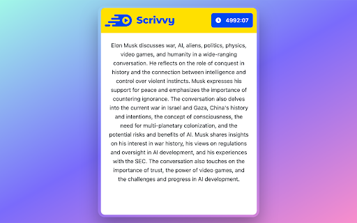 Scrivvy YouTube Summarizer  from Chrome web store to be run with OffiDocs Chromium online