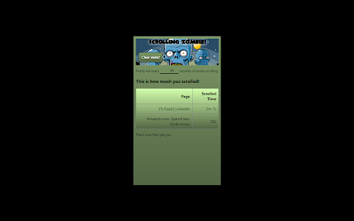Scrolling Zombie  from Chrome web store to be run with OffiDocs Chromium online