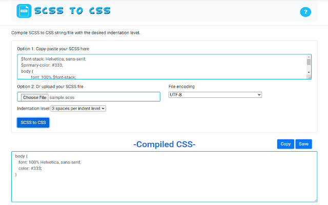 SCSS to CSS  from Chrome web store to be run with OffiDocs Chromium online