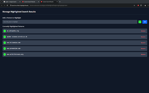 Search Ace: Hide  Highlight Results  from Chrome web store to be run with OffiDocs Chromium online