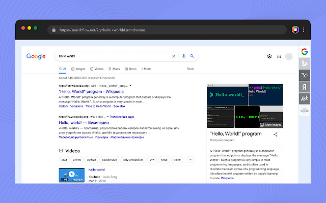 Search Flow Search Engines Aggregator  from Chrome web store to be run with OffiDocs Chromium online
