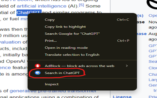 Search In ChatGPT  from Chrome web store to be run with OffiDocs Chromium online