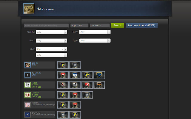 Search items between steam friends.  from Chrome web store to be run with OffiDocs Chromium online