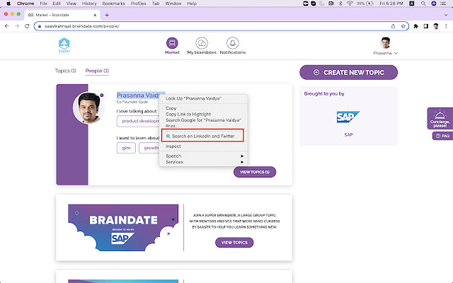 Search on LinkedIn  Twitter with a click!  from Chrome web store to be run with OffiDocs Chromium online