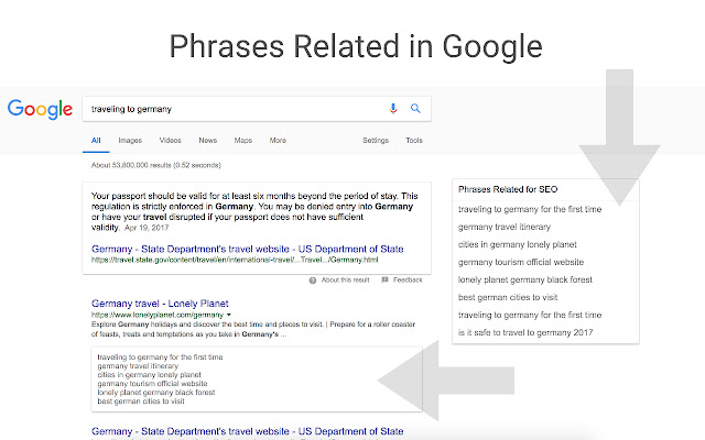 Search phrases related in Google  from Chrome web store to be run with OffiDocs Chromium online