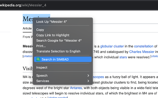 Search SIMBAD  from Chrome web store to be run with OffiDocs Chromium online