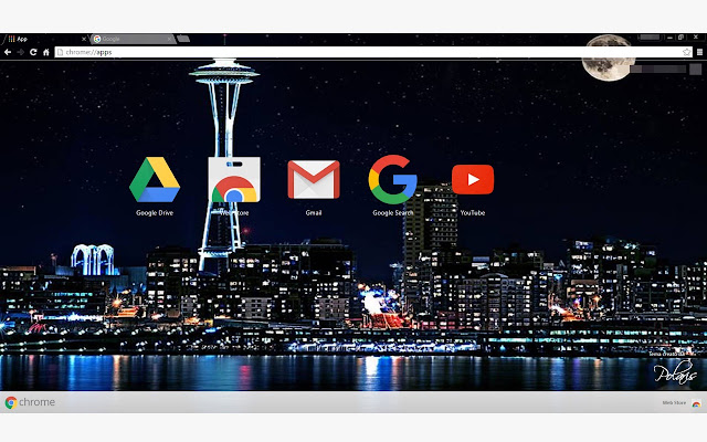 Horizonte de Seattle. La ciudad en las luces nocturnas de Chrome web store se ejecutará con OffiDocs Chromium en línea