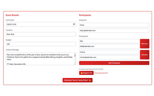 Secret Santa Generator  from Chrome web store to be run with OffiDocs Chromium online