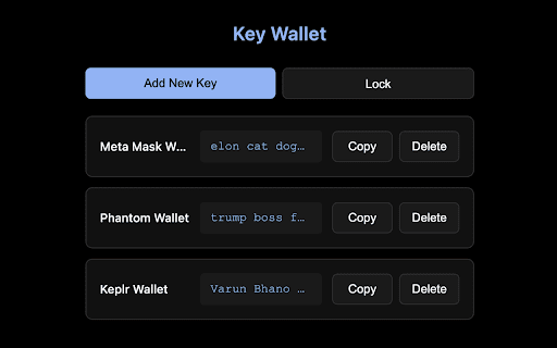 Secured Key Wallet  from Chrome web store to be run with OffiDocs Chromium online