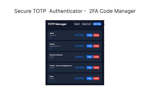 Secure TOTP Authenticator 2FA Code Manager MFA  from Chrome web store to be run with OffiDocs Chromium online