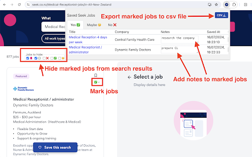 Seek Job Notes  from Chrome web store to be run with OffiDocs Chromium online