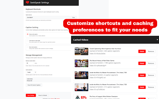 SeekSpeak YouTube Caption Search  from Chrome web store to be run with OffiDocs Chromium online