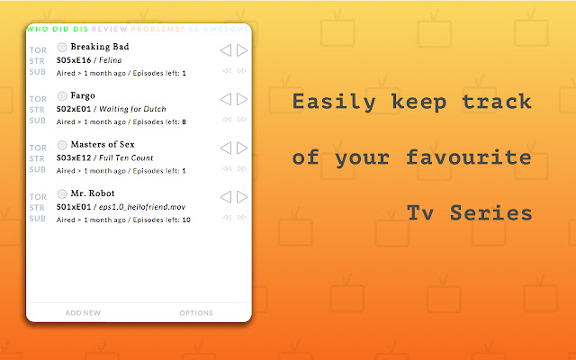 Seen! Tv Series Episode Tracker  from Chrome web store to be run with OffiDocs Chromium online