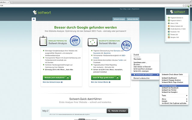 Seitwert.de SEO Plugin  from Chrome web store to be run with OffiDocs Chromium online