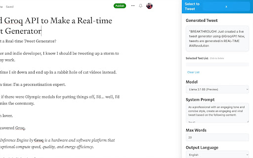 Select to Tweet  from Chrome web store to be run with OffiDocs Chromium online