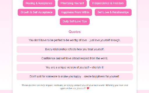 Self Love Quotes  from Chrome web store to be run with OffiDocs Chromium online
