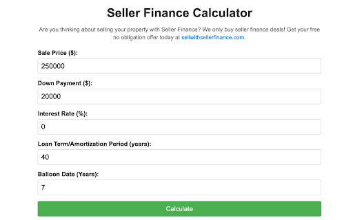 Seller Finance Calculator  from Chrome web store to be run with OffiDocs Chromium online