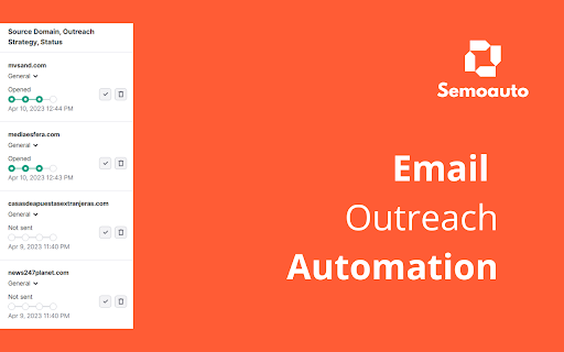 Semoauto: Semrush Outreach Automation  from Chrome web store to be run with OffiDocs Chromium online