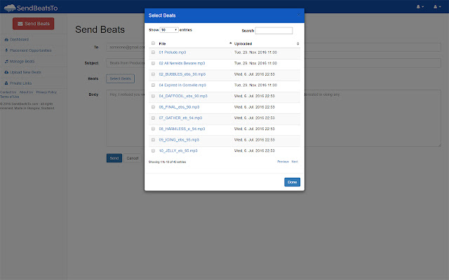 SendBeatsTo: Send Beats to Emails  from Chrome web store to be run with OffiDocs Chromium online